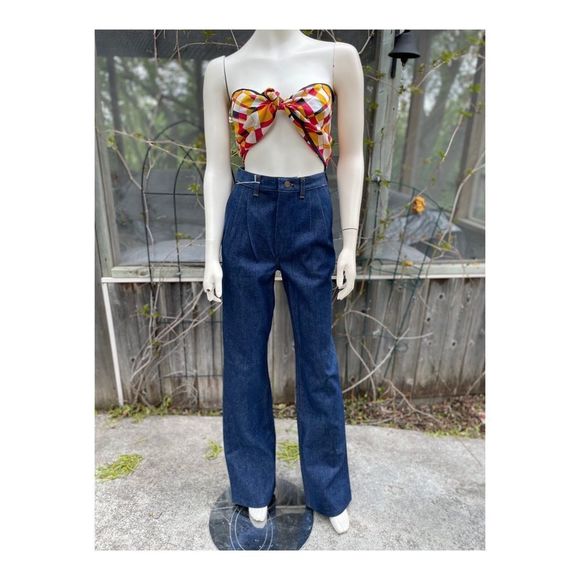 70s Wrangler High Waist Denim Jeans Pleat front Straight leg Dark Wash NWT 30x34 - Picture 14 of 16